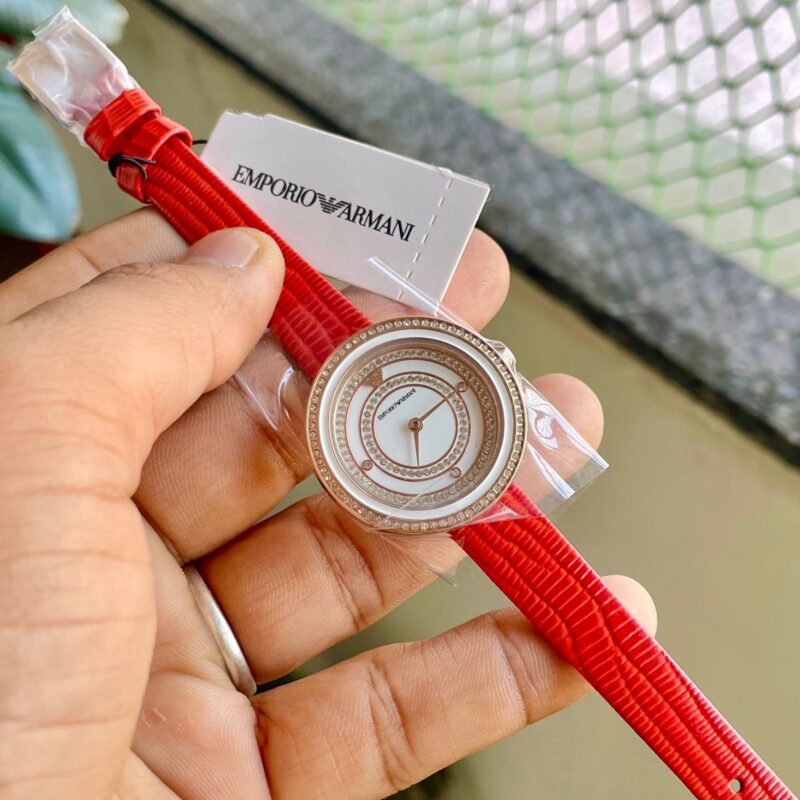EMPORIO ARMANI TWO-HAND RED LEATHER WATCH