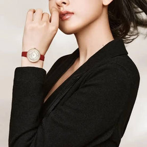 EMPORIO ARMANI TWO-HAND RED LEATHER WATCH