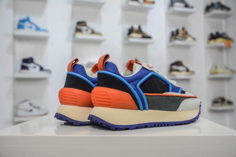 Balmainn multicolor suede panelled racer low top sneakers