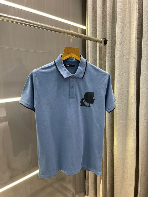 KARL LAGERFELD AIRFORCE BLUE PRINTED IMPORTED POLO T-SHIRT WITH BRAND BOX