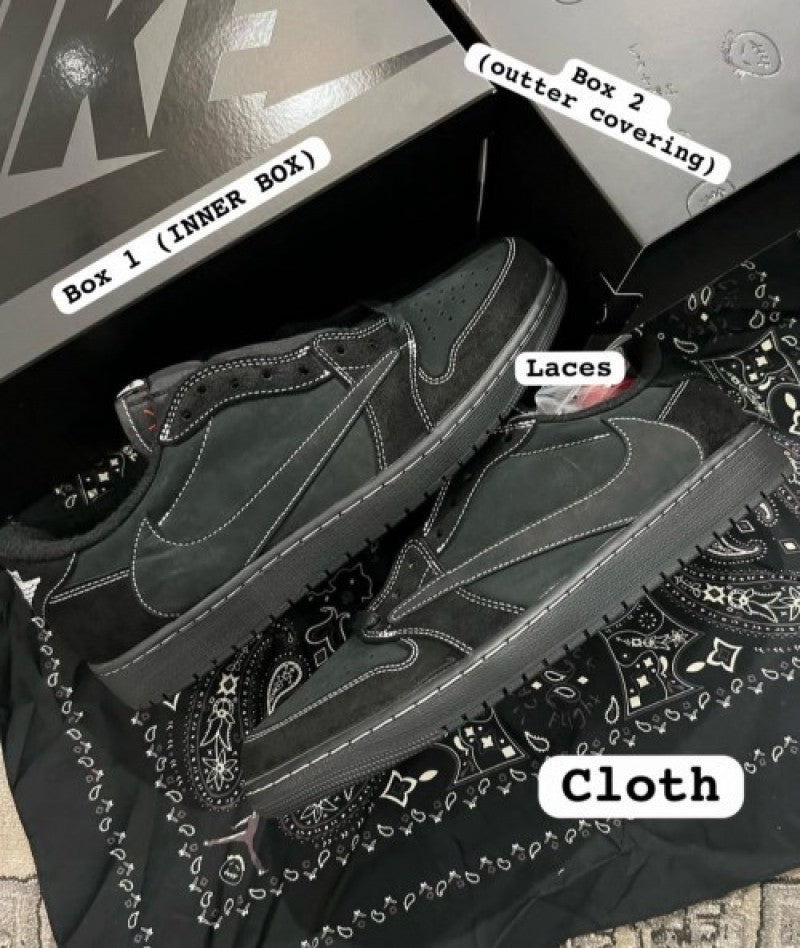 Travis Scott x Air Jordan 1 Low OG Black Phantom With Same Full Kit S Show In Image same Packing Semi UA