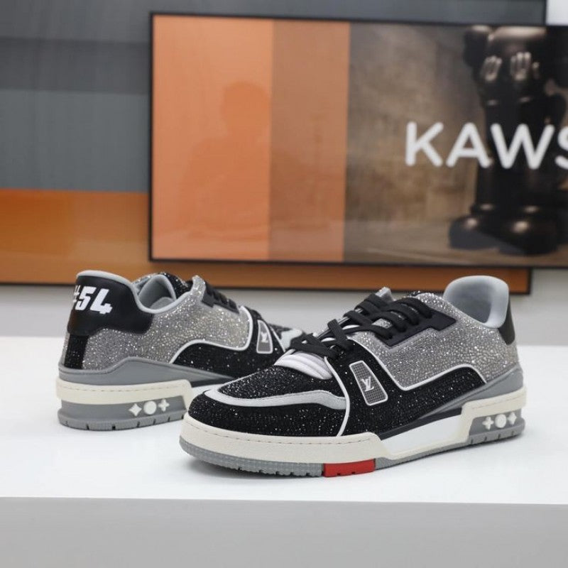 LOUIS VUITTON TRAINER CRYSTAL BLACK RED WITH FULL KIT