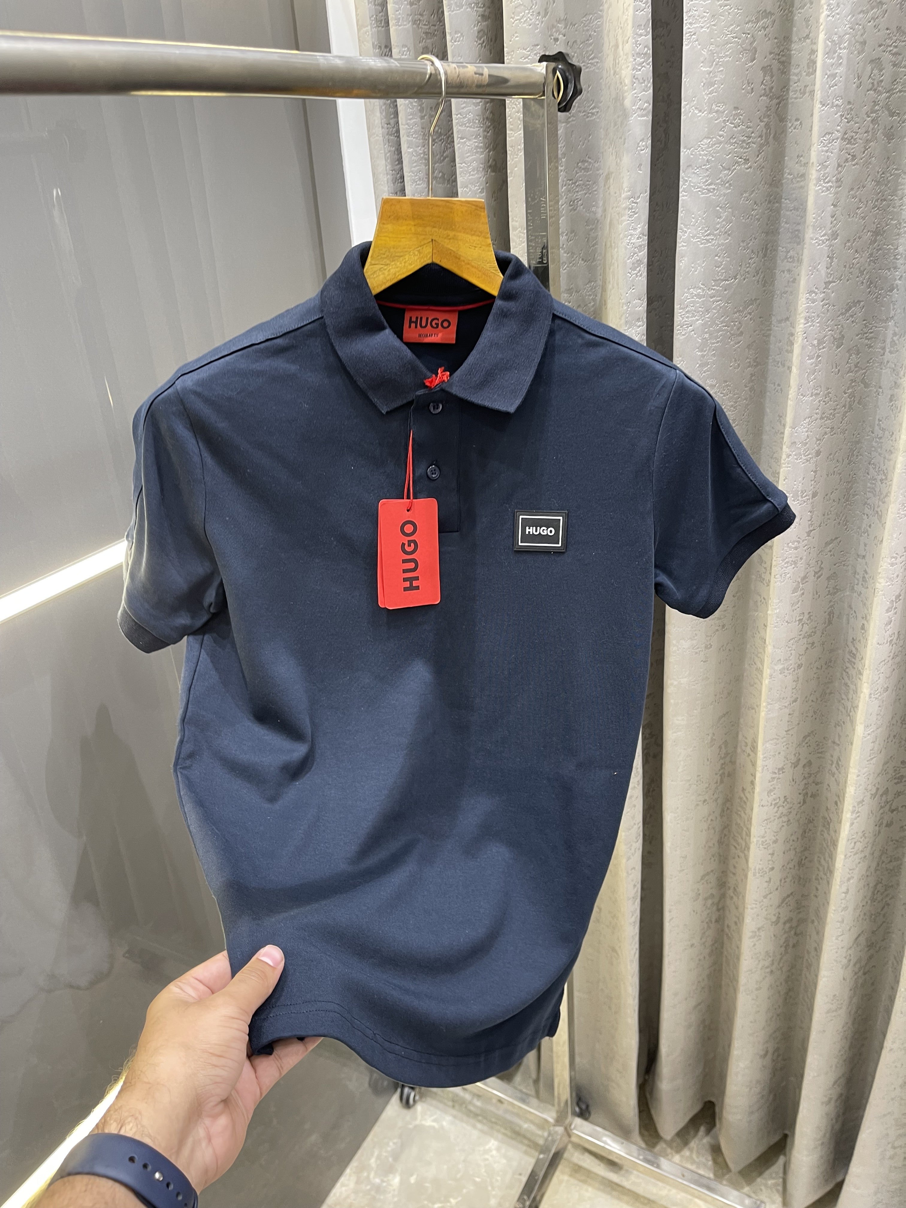 BOSS NAVY BLUE PRINTED PREMIUM POLO T-SHIRT