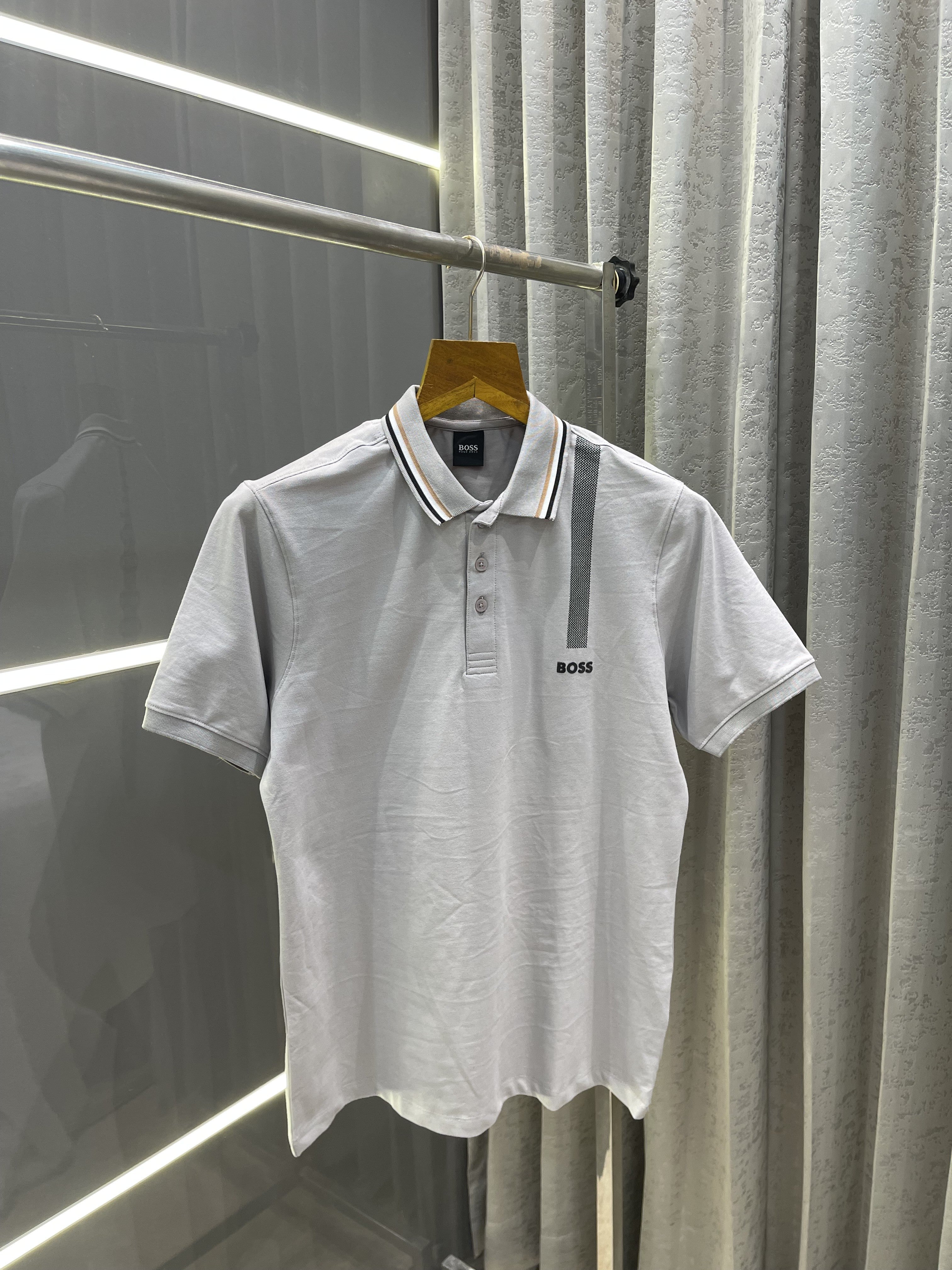 BOSS GREY PRINTED PREMIUM POLO T-SHIRT