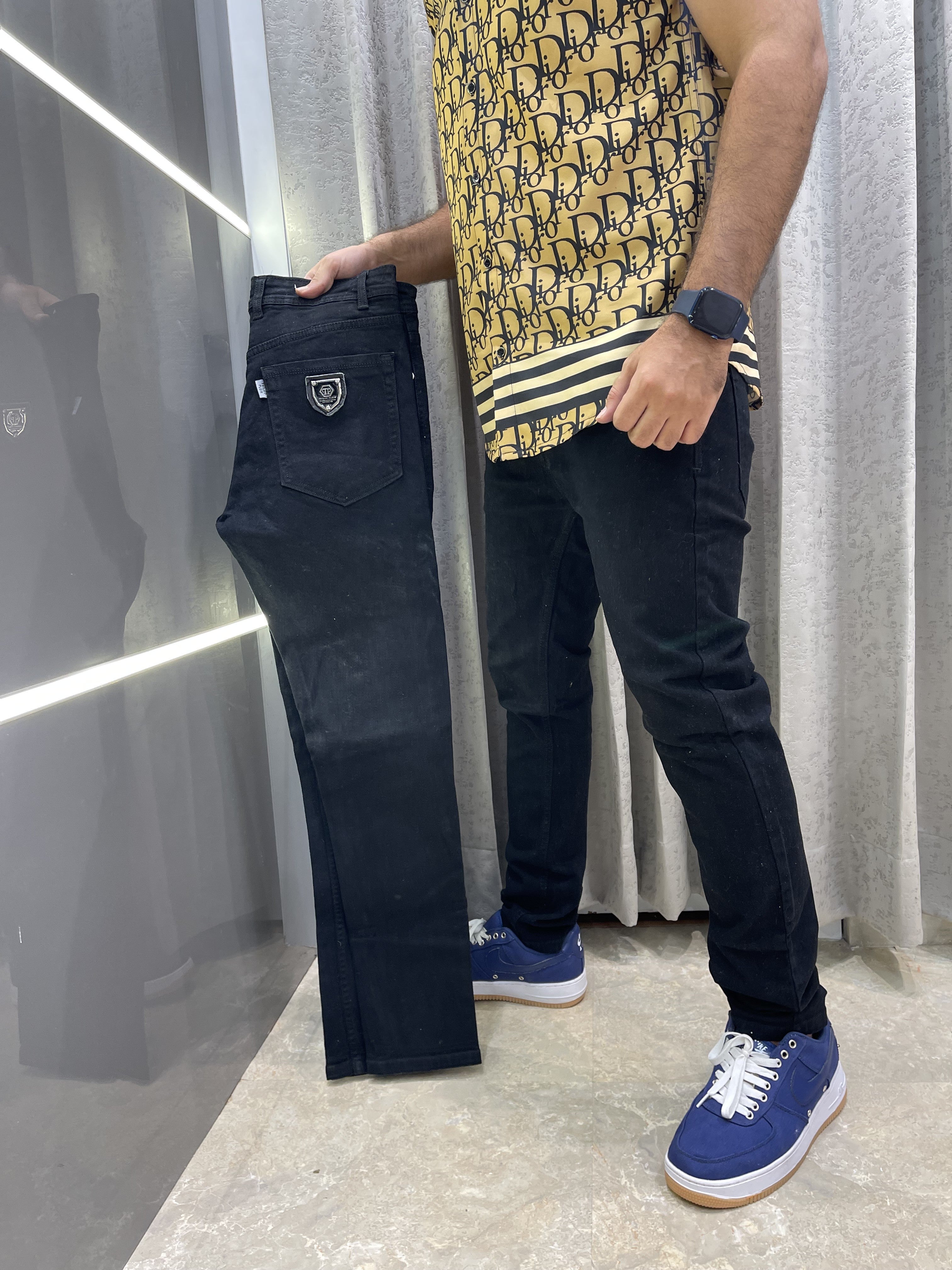 PHILIP PLEIN BLACK STEEL LOGO DENIM