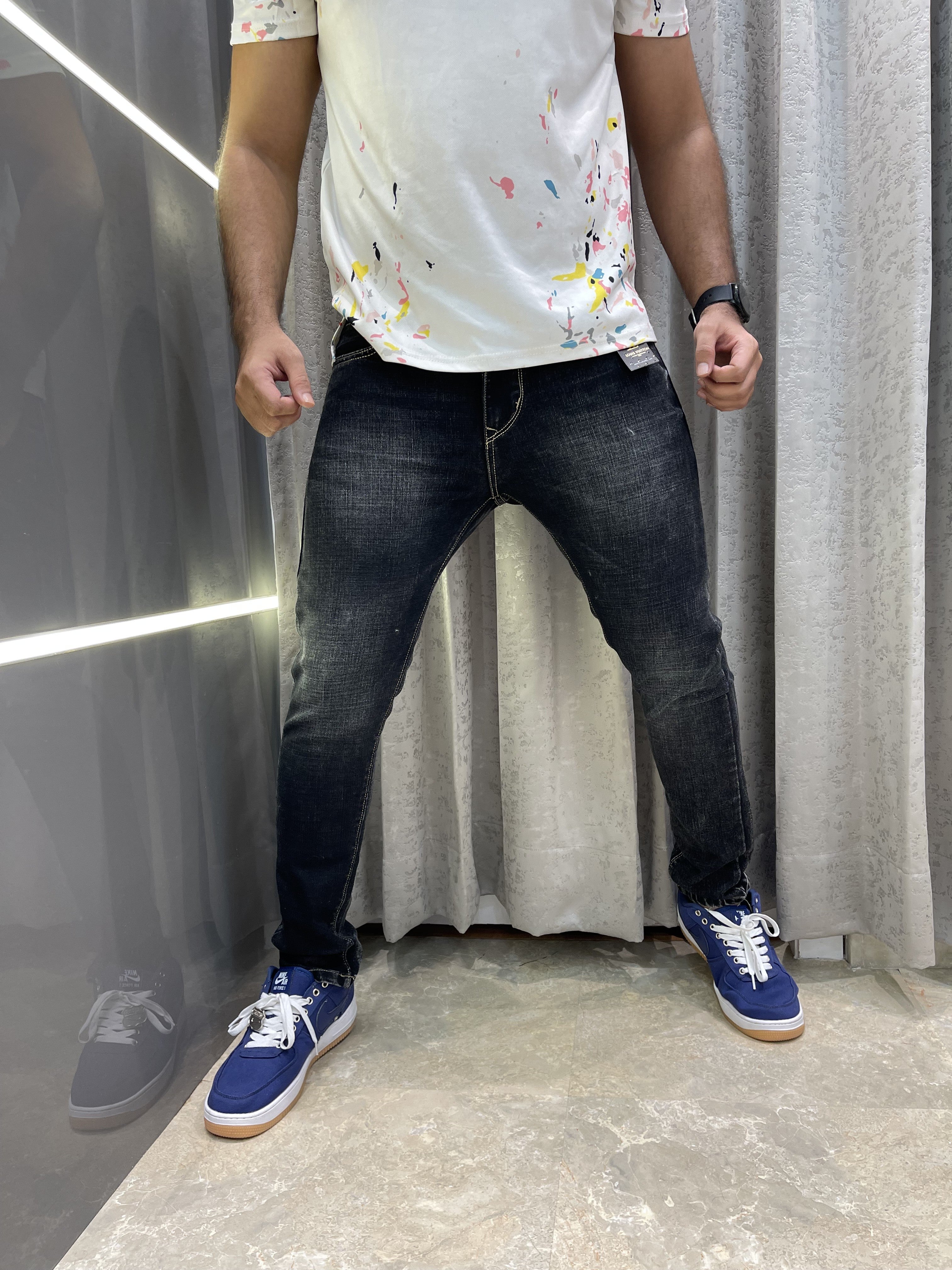 LOUIS VUITTO N BLACK EMBOSSED PRINT PREMIUM DENIM