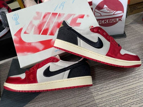 nikee Air jordan 1 low x trophy room sail and varsity red with og box and butter paper