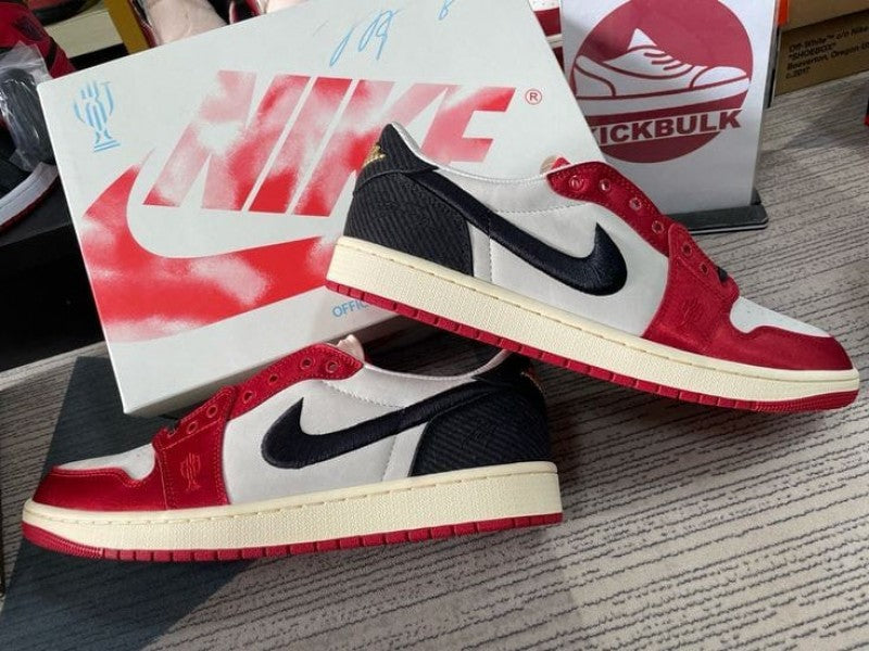 nikee Air jordan 1 low x trophy room sail and varsity red with og box and butter paper