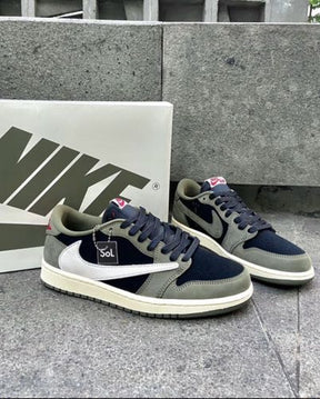 Air Jordan 1 Low X Travis Scott Black Olive Semi UA With Carry Bag