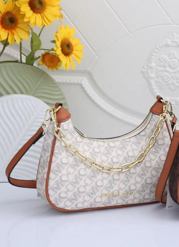 Michael Michael Kors Cora Medium Signature PVC Zip Pouchette Crossbody Bag Brown with box 70
