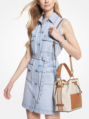 MICHAEL  MICHAEL  KORS MAEVE MEDIUM SIGNATURE LOGO BUCKET BAG 97