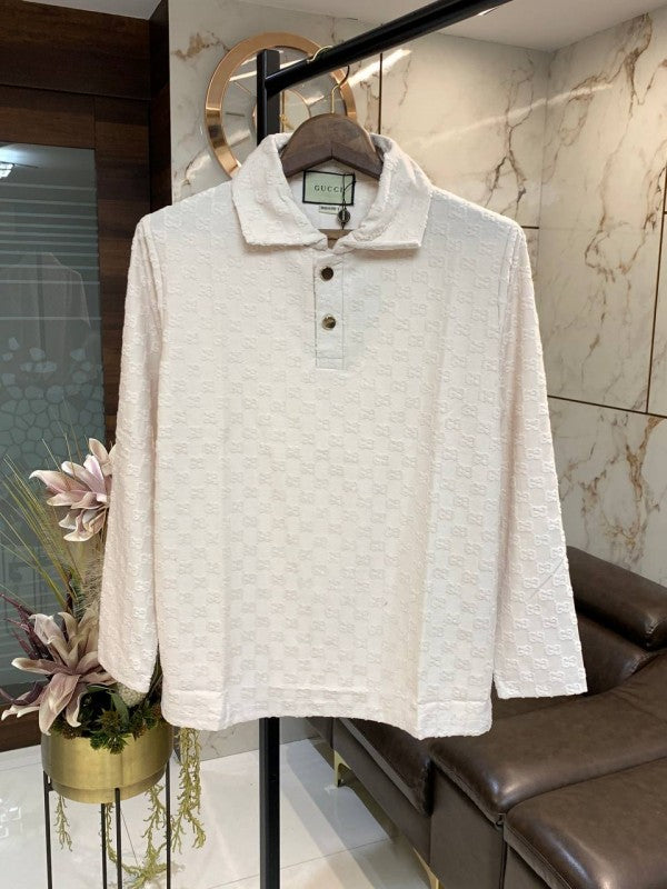 GUCC I MONOGRAM FULL SLEEVES POLO CREAM cc131