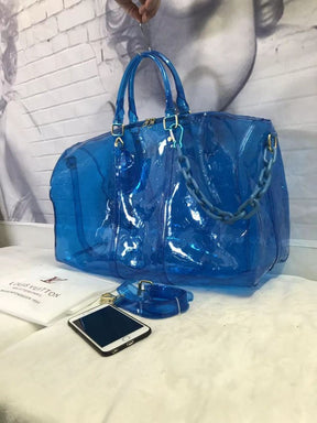 Louis  Vuitton  Keepall  Bandouliere  50  Blue  Transparent  Travel  Duffle  Bag  With  Dust  Bag  (L 810)