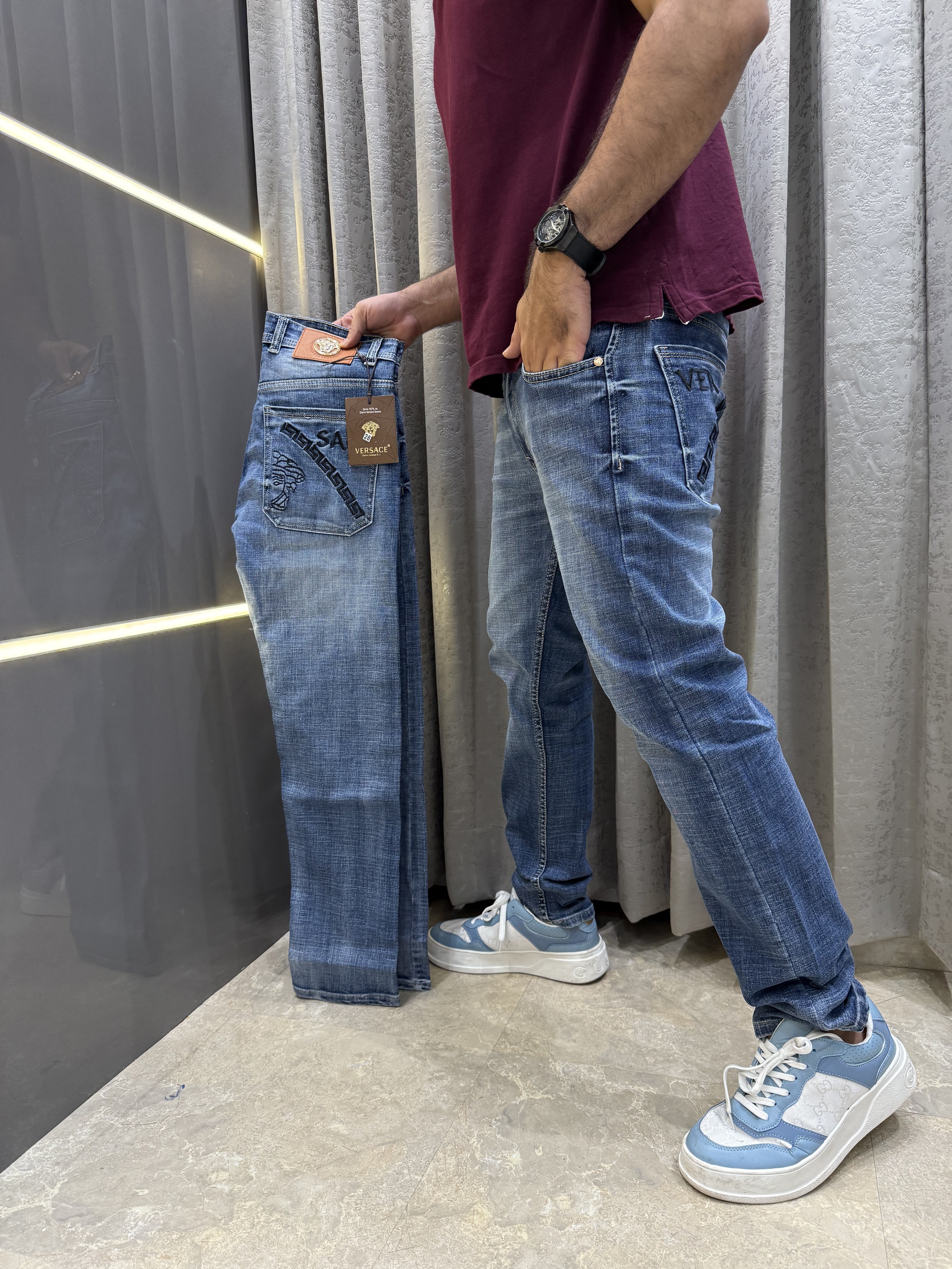 Versace Embroidery Print Premium Denim