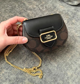 Coach  Morgan  Card  Case  On  A  Chain  In  Signature  Canvas  Brown  Black  CK439  With  OG  Box  &  Dust  Bag