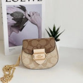 Coach  Morgan  Card  Case  On  A  Chain  In  Signature  Canvas  In  Light  Khakhi  CK439  With  OG  Box  &  Dust  Bag