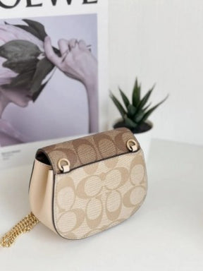 Coach  Morgan  Card  Case  On  A  Chain  In  Signature  Canvas  In  Light  Khakhi  CK439  With  OG  Box  &  Dust  Bag