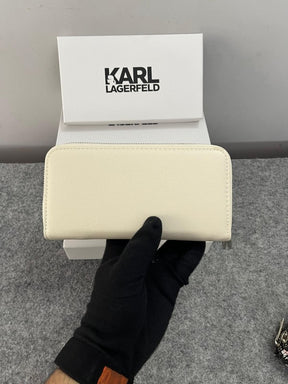 Karl Lagerfeld Dual Zip 76 Wallet With Original Box Dust Cover & Brand Paper KS016 White