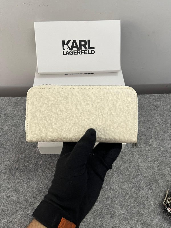 Karl Lagerfeld Dual Zip 76 Wallet With Original Box Dust Cover & Brand Paper KS016 White