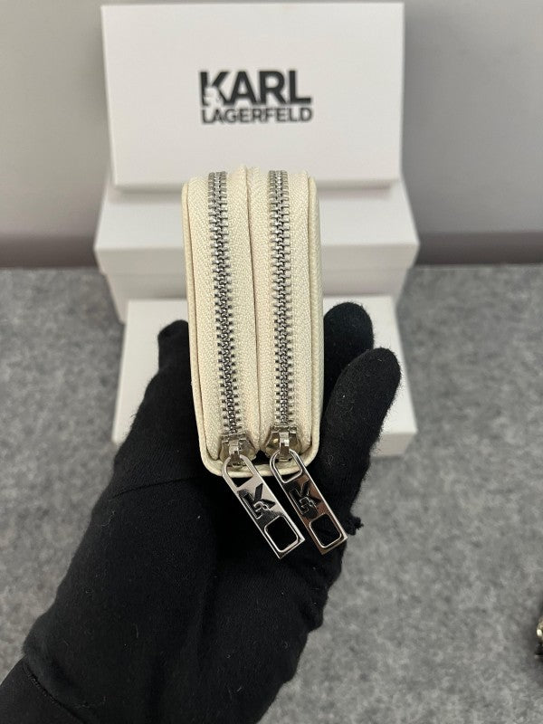 Karl Lagerfeld Dual Zip 76 Wallet With Original Box Dust Cover & Brand Paper KS016 White