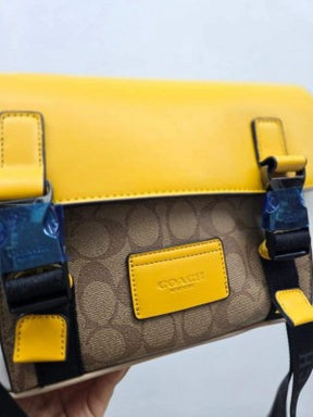 Coach  Track  Crossbody  In  Signature  Canvas  With  Dust  Bag  1680  White  Yellow