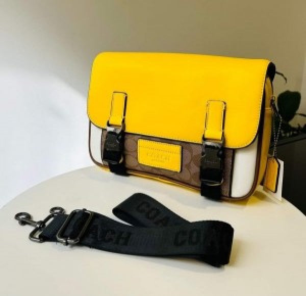 Coach  Track  Crossbody  In  Signature  Canvas  With  Dust  Bag  1680  White  Yellow