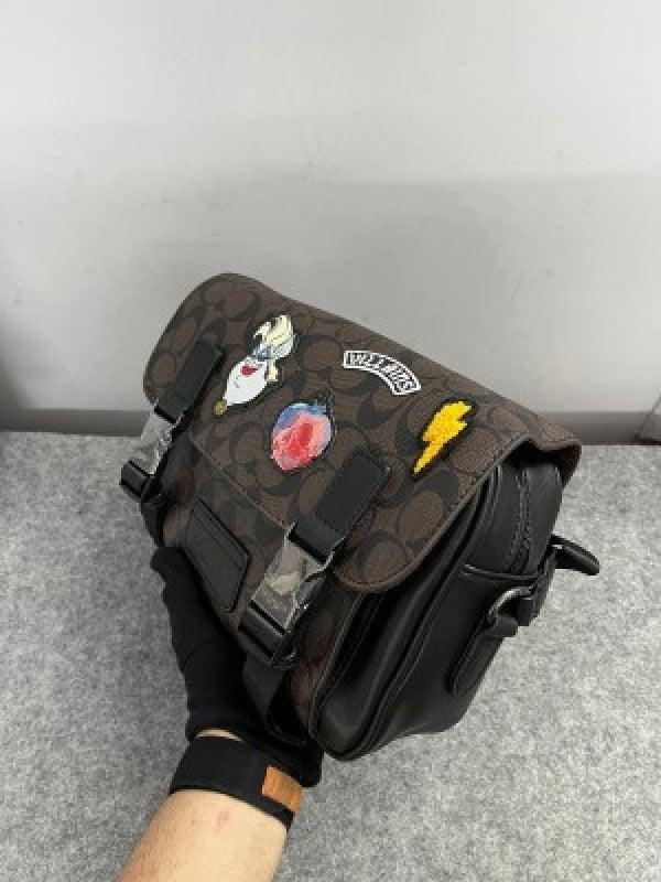 Coach  Disney  X  Track  Crossbody  In  Signature  Canvas  With  Patches  Dust  Bag  1680  Coffee