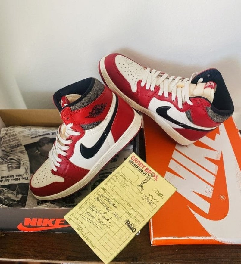 SEMI UA jordan 1 retro high chicago x lost found with sandy bros bill original box powder sole top