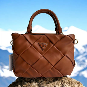 GUESS ZAINA MINI SATCHEL BROWN BAG WITH BOX