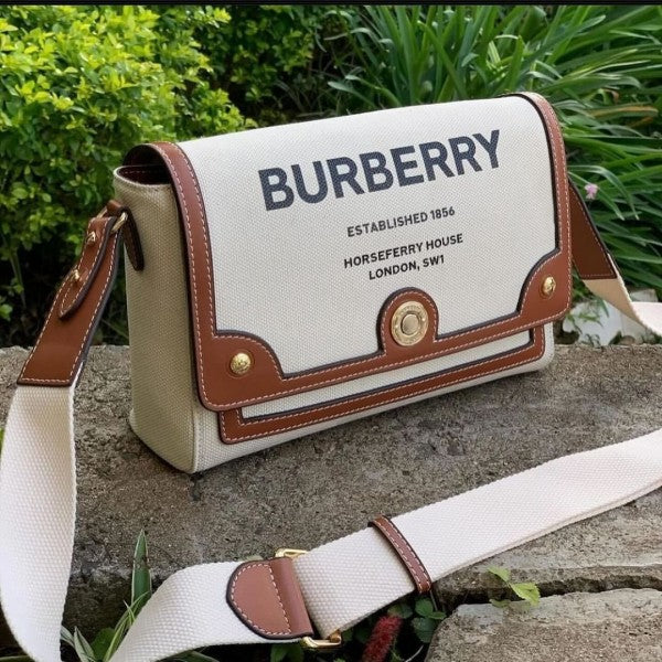 Burberry  Horseferry  Canvas  Leather  Shoulder  Bag  Beige  Brown  With  OG  Box  &  Dust  Bag  1208  White  Canvas