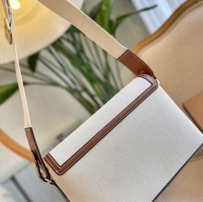 Burberry  Horseferry  Canvas  Leather  Shoulder  Bag  Beige  Brown  With  OG  Box  &  Dust  Bag  1208  White  Canvas