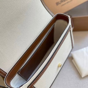 Burberry  Horseferry  Canvas  Leather  Shoulder  Bag  Beige  Brown  With  OG  Box  &  Dust  Bag  1208  White  Canvas