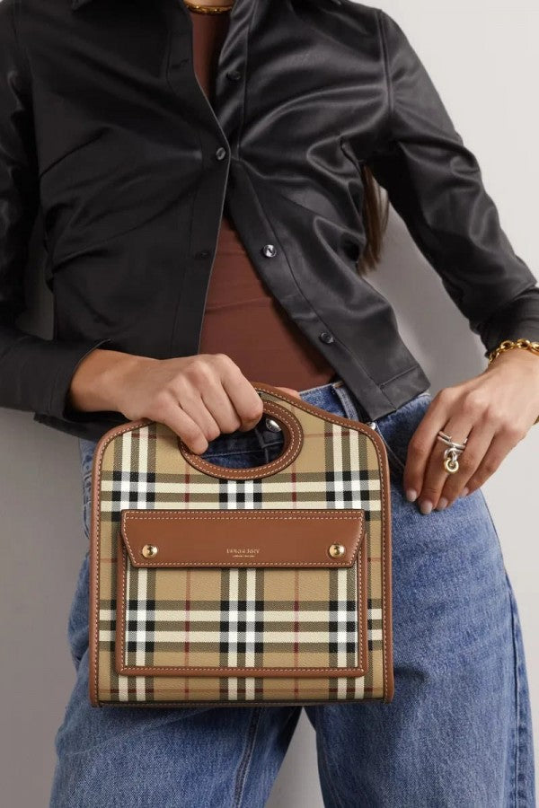 Burberry  Mini  Checkered  Leather  Tote  Bag  With  OG  Box  &  Dust  Bag  2733  Lattice