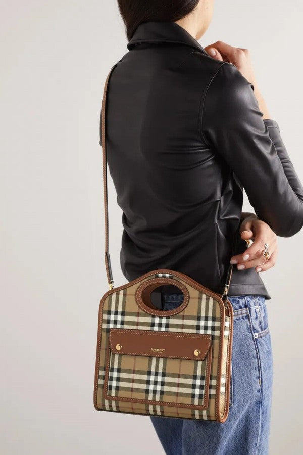 Burberry  Mini  Checkered  Leather  Tote  Bag  With  OG  Box  &  Dust  Bag  2733  Lattice