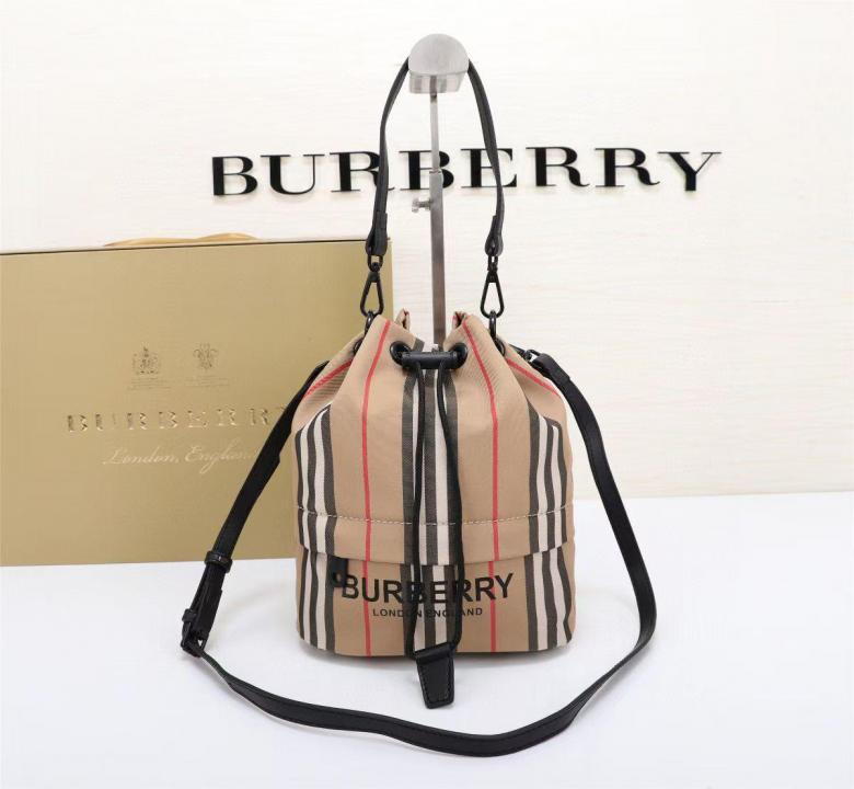 Burberry  Phoebe  Bucket  Drawstring  Pouch  Bag  Icon  Stripe  E Canvas  Medium  With  OG  Box  &  Dust  Bag  2232