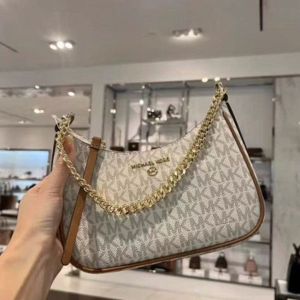 Michael  Kors  MK  Jet  Set  Charm  Small  Logo  Pochette  With  OG  Box  (5575  Beige  Brown)