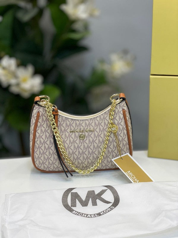 Michael  Kors  MK  Jet  Set  Charm  Small  Logo  Pochette  With  OG  Box  (5575  Beige  Brown)