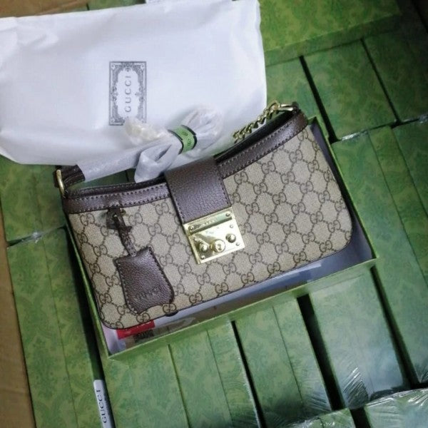 Gucci  Padlock  Brown  &  Khakhi  Small  Shoulder  Bag  With  OG  Box  &  Dust  Bag  88278  Brown  &  Khaki