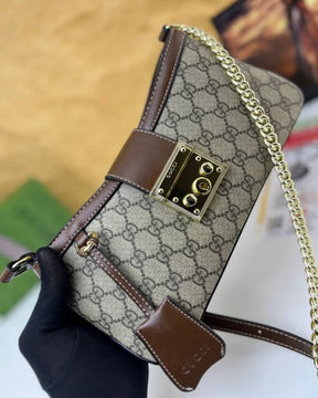Gucci  Padlock  Brown  &  Khakhi  Small  Shoulder  Bag  With  OG  Box  &  Dust  Bag  88278  Brown  &  Khaki