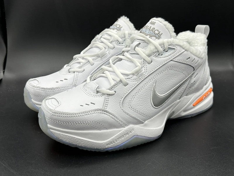 Nikee Air monarch iv snow day white total orange metallic silver