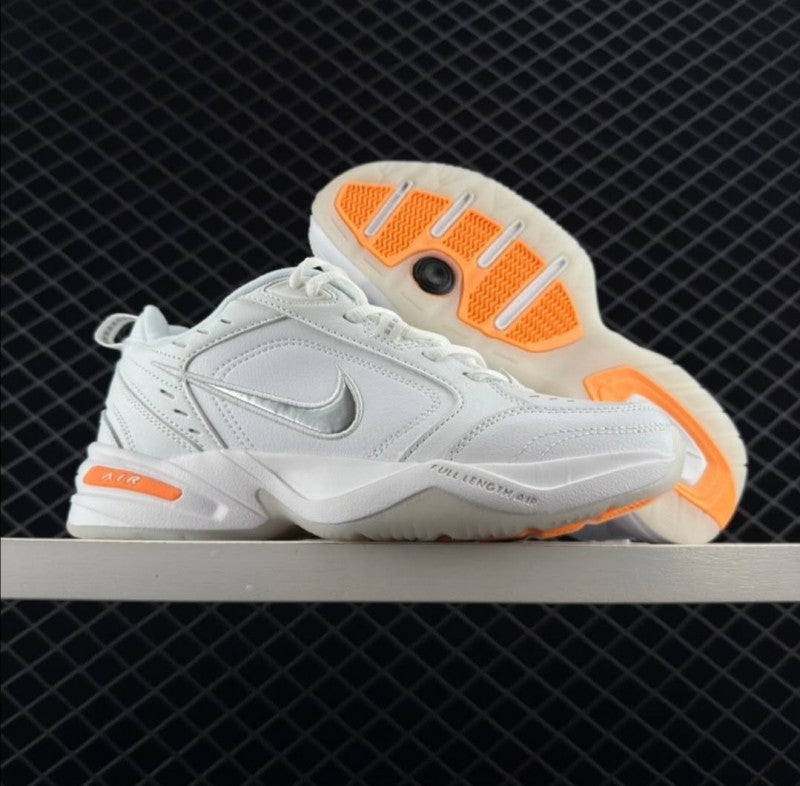 Nikee Air monarch iv snow day white total orange metallic silver