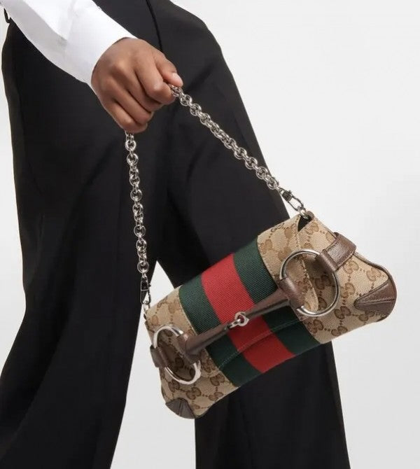 GUCC  I  Horsebit Small Gg Canvas Shoulder Bag With Red magnetic box 417