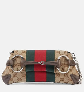 GUCC  I  Horsebit Small Gg Canvas Shoulder Bag With Red magnetic box 417