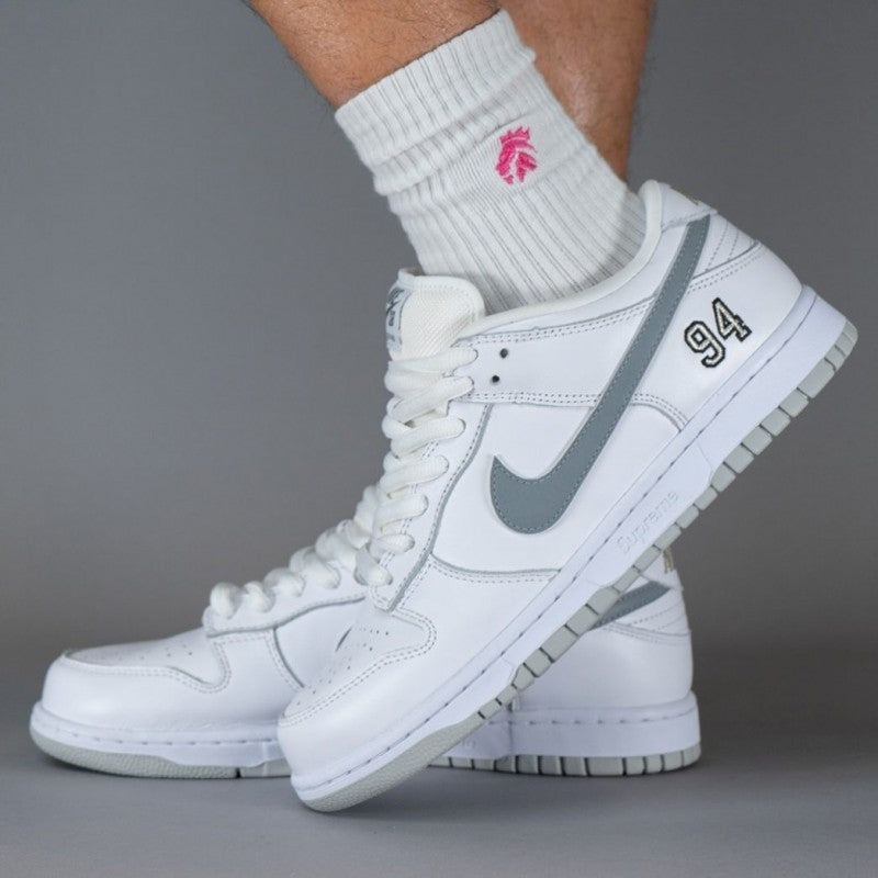 Supremee x Nik ee SB Dunk Low Metallic Silver 202