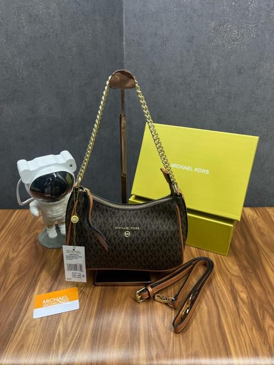 Michael  Kors  MK  Jet  Set  Small  Logo  Pochette  With  Shoulder  Strap  With  OG  Box  &  Dust  Bag(22317  Coffee  Brown)