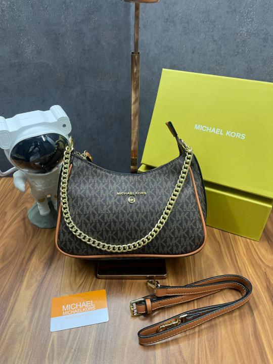 Michael  Kors  MK  Jet  Set  Small  Logo  Pochette  With  Shoulder  Strap  With  OG  Box  &  Dust  Bag(22317  Coffee  Brown)