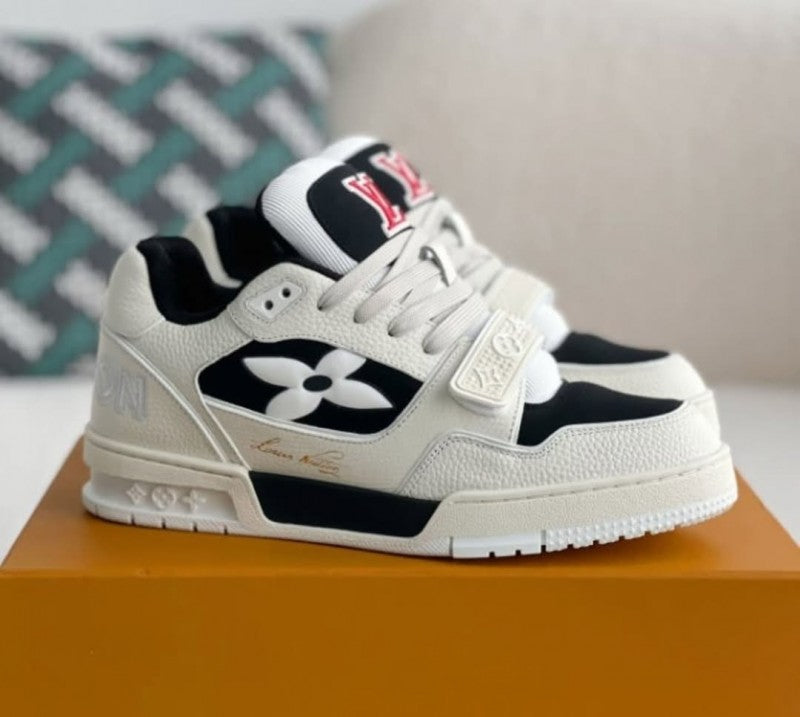 Louis Vuitton Stripe LV Trainer Flower Monogram Cream Black