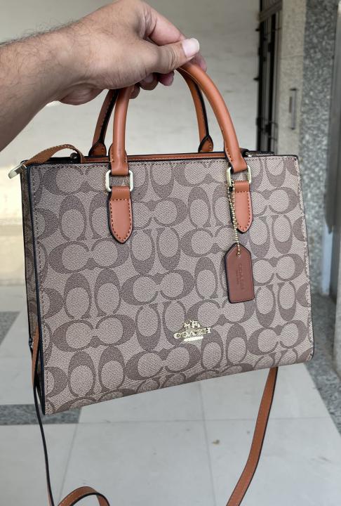 Coac  h Maggie Small Tote Bag In Blocked Signature Canvas with extra long sling & with box 454