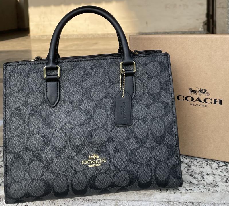 Coac  h Maggie Small Tote Bag In Blocked Signature Canvas with extra long sling & with box 455