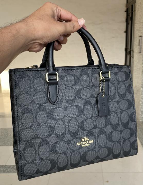 Coac  h Maggie Small Tote Bag In Blocked Signature Canvas with extra long sling & with box 455